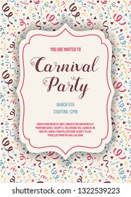 Carnival Party invitation with colorful texture. Vector