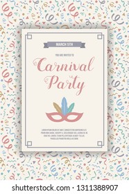 Carnival Party invitation with funny background. Vector.
