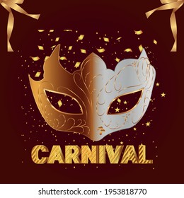 Carnival party invitation greeting card with vector creative mask