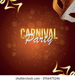 Carnival party invitation greeting card with creative golden mask and background