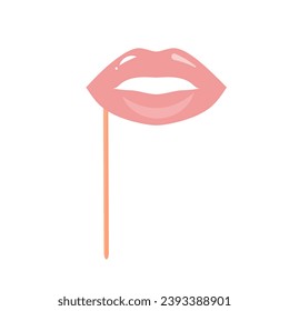 Carnival party mask. Lips on stick.