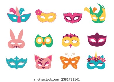 Carnival party mask set. Masquerade masks with different designs. 