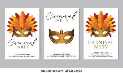 Carnival party minimalistic posters set flat vector illustration