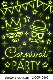 Carnival Party - neon poster. Vector