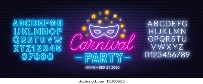 Carnival party neon sign on a dark background.