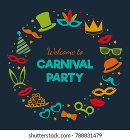 Carnival party - poster with funny elements. Vector.