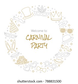 Carnival Party - poster with hand drawn decorations. Vector.