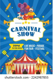 Carnival party poster template in flat design