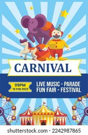 Carnival party poster template in flat design