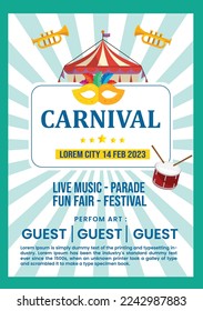 Carnival party poster template in flat design