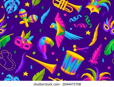 Celebration Seamless Pattern Carnival Icons Objects Stock Vector ...