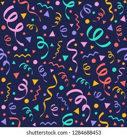 Carnival Party seamless pattern with confetti. Vector.