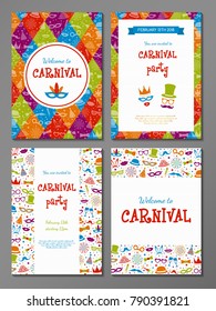 Carnival Party - set of colourful cards. Vector.