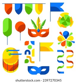 Carnival party set. Mardi Gras illustration for traditional holiday or festival.