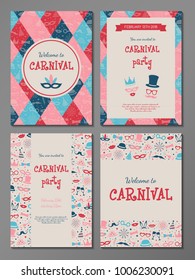 Carnival Party - set of multicolored templates of invitation. Vector.	
