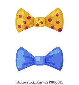 Carnival photo booth party objects set. Yellow and blue bow ties cartoon vector illustration