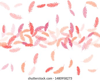 Carnival pink flamingo feathers vector background. Plumage fluff dreams symbols. Soft plumelet native indian ornament. Falling feather elements soft vector design.