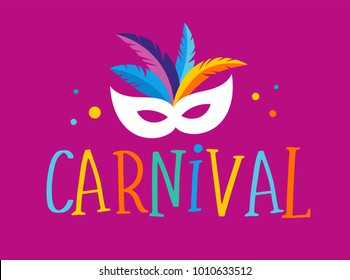 Carnival poster, banner with colorful party elements - masks, confetti, stars and splashes. Festival concept design