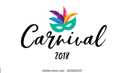 Carnival poster, banner with colorful party elements - masks, confetti, stars and splashes. Festival concept design