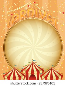 Carnival poster with bright inscription, sparkles, free place for text. Invitation card.
