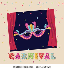 carnival poster with colorful mask and scenery. retro banner . vector illustration