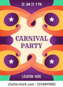 Plantilla de diseño de afiches de carnaval en forma única y color colorido para el partido