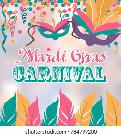 Carnival poster for Mardi Gras with abstract paper cut shapes. Editable Vector illustration