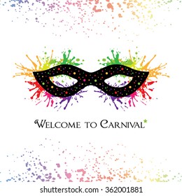 Carnival poster with mask and paint splashes