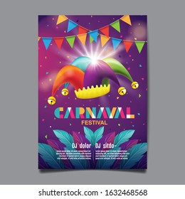 Carnival Poster , Popular Event in Brazil, Mask Festival, Colorful Party Elements ,Carnaval, Travel destination. Brazilian , Graphic Design, Typography, vector illustration