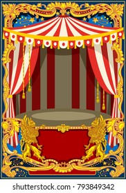 Carnival poster template. Circus vintage theme for kids birthday party invitation or post. Quality vector illustration.