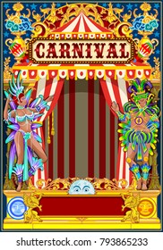 Carnival poster template. Circus vintage theme for kids birthday party invitation or post. Quality vector illustration.