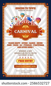 carnival poster template. Fiesta, holiday poster, party flyer, greeting card. vector illustration