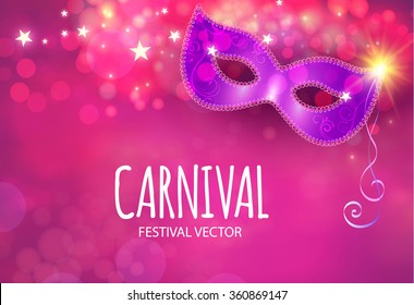 Carnival Poster Template. Mardi Gras Design. Shining Mask. Vector illustration