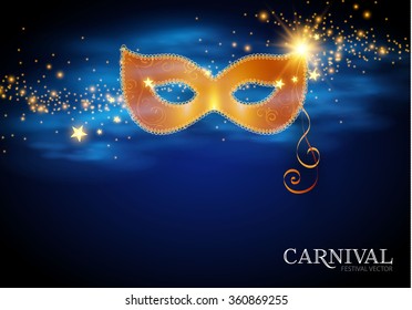 Carnival Poster Template. Mardi Gras Design. Shining Mask. Vector illustration