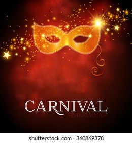 Carnival Poster Template. Mardi Gras Design. Shining Mask. Vector illustration