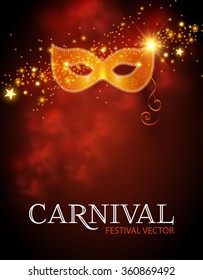 Carnival Poster Template. Mardi Gras Design. Shining Mask. Vector illustration