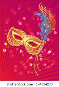 Carnival poster template with mask on lights background