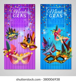 Carnival realistic vertical banners set with mardi gras isolated vector illustration 