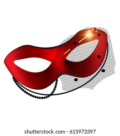carnival red half-mask and golden pin