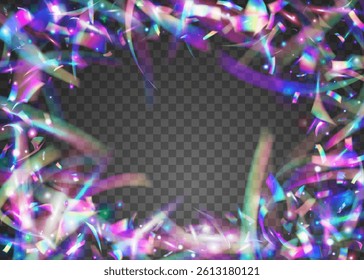 Carnival Ribbon. Neon Glitter. Pink Glare Effect. Isolated Paper. Party Burst. Foil Holographic Illustration. Retro Gradient. Abstract Design. Purple Carnival Ribbon