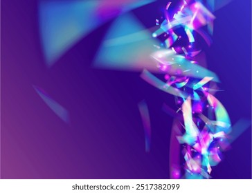 Carnival Ribbon. Surprise Banner. Happy Holographic Serpentine. Digital Tinsel. Foil Template. Party Glitter. Celebrate Confetti. Purple Retro Background. Pink Carnival Ribbon