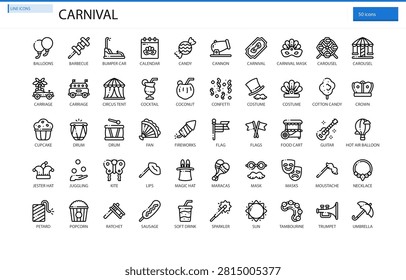 Carnival Ride Game Prize Funfair Amusement Icon Set