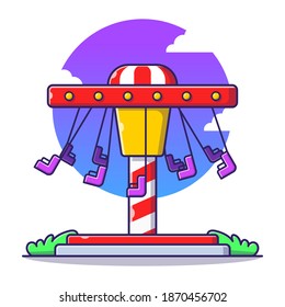 Carnival rides, chair swing ride, or swing carousel. Amusement elements, play, excitement, happiness, kid. Amusement icon concept illustration. Flat cartoon vector illustration isolated