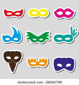 carnival rio color stickers masks simple icons set eps10