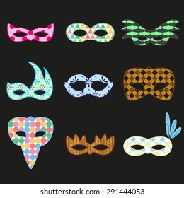 carnival rio colorful pattern masks design icons set eps10