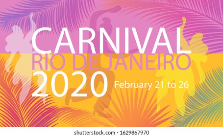 Carnival Rio de Janeiro Samba Party festival invitation abstract tropical palm tree leaves 2023 Mardi Gras music ethnic pattern, dancers, exotic floral, jungle Brazil, New Orleans, Courir Notting Hill