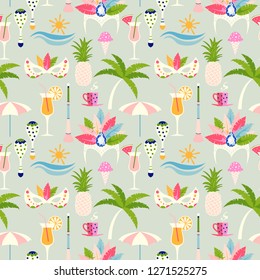 Carnival in Rio de Janeiro vector seamless pattern design with Brazil icon elements