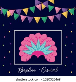 carnival rio janeiro card with feathers hat