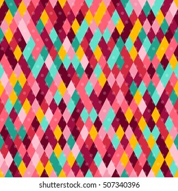 Carnival Seamless Pattern with Colorful Rhombus and Dots. Vector illustration.