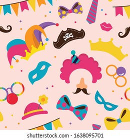 carnival seamless pattern. Vector background with carnival symbols , masks and costumes. pattern for party invitation, greeting card or banner. illustration
